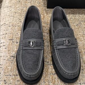 Men's Gray Felt Penny Loafers with Silver Hardware